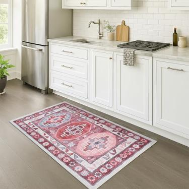 Imagem de Fame Rugs Tapete turco Lavável Vintage Oriental Inspirado Tradicional Tapete Pequeno Moderno Tapetes de Entrada Luxo Entrada Quarto Banheiro Cozinha (378RR, 2'5 x 9'8)
