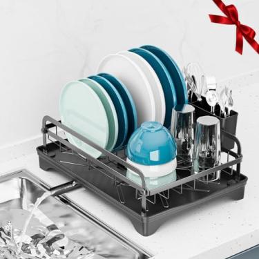 Imagem de arshray Escorredor de pratos para cozinha – Escorredor de pratos para balcão de cozinha, escorredor de pratos com drenagem automática e bico ajustável, suporte para lava-louças com suporte de talheres