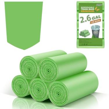 Imagem de Sacos de lixo compostáveis 2,6 galões - Sacos de lixo pequenos biodegradáveis sem cheiro fortes e espessos 100 unidades, forros de cesta de lixo de reciclagem a granel de 10 litros para cozinha