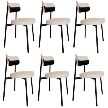 Imagem de Cadeira De Jantar Estofada Kit 6 Ella M25 Linho Palha-preto - Mpozenato