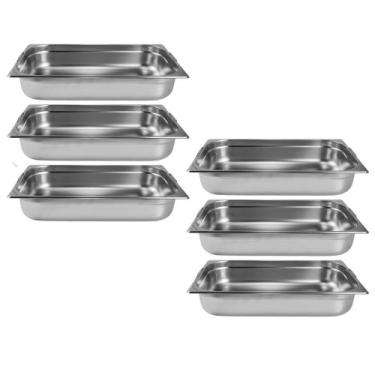 Imagem de Kit Seis Cubas Gastronomica Padrão Gn 1/1 100mm Inox Com Alça Weck