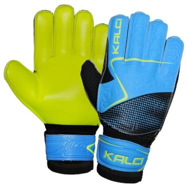 Imagem de Kalci Luvas de goleiro de futebol juvenil para melhor aderência e proteção. Luvas de goleiro de futebol infantil com enchimento de espuma de látex grosso. Luvas GK com alça de gancho e laço para suporte de pulso (azul-tamanho-6)