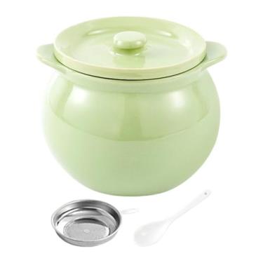 Imagem de Llazsybz Recipiente de Cerâmica para Gordura de com Peneira E Colher, Recipiente de Cozinha para Armazenar óleo para Fritar E Temperar para Grelhar, 1400ml Verde, Tamanho real