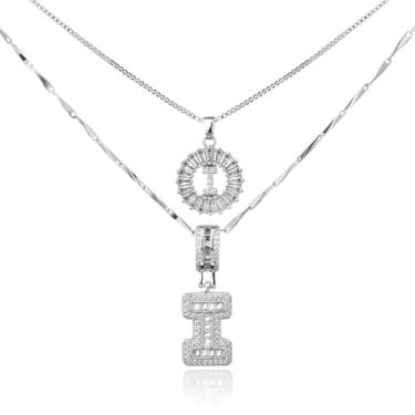 Imagem de MINDEKA Pacote com 2 colares femininos com inicial de zircônia cúbica banhada a ouro 14K, joias delicadas com inicial inicial para mulheres, colar com pingente de alfabeto A-Z personalizado, 18"+2