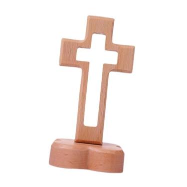 Imagem de IEUDNS Cruz de parede católica de pé Cruz de mesa com base para mesa de capela e escritório, Base de Flor