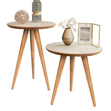 Imagem de Conjunto de Mesas para Sala Classic Sofá Redonda com Pés Palito Decoração(DUPLO - OFF WHITE/FREIJÓ)