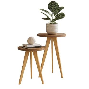 Imagem de Kit 3 Mesas Laterais, de Centro, Mesa de Cabeceira, Mesa Pé Palito - Madeira Maciça- Moderna(MADEIRA ESC 2 MESAS)