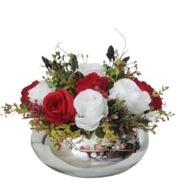 Imagem de Arranjo Flores Rosas Azul Mistas Vaso Prata Espelhado - La Caza Store