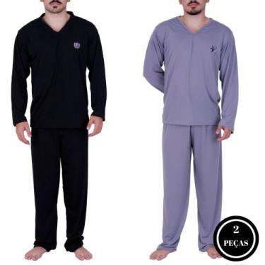 Imagem de Kit 2 Pijama Inverno Manga Longa Calça Comprida Adulto KIT 2 MASCULINO