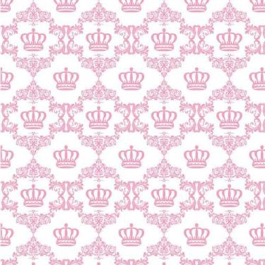 Imagem de Papel Parede Coroa Rosa Claro Fundo Branco Adesivo Infantil - LRP