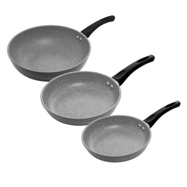 Imagem de LYOR - Conjunto 3 Frigideiras de Indução em Alumínio Revestimento Cerâmico Granito Chef Cinza 28cm/24cm/20