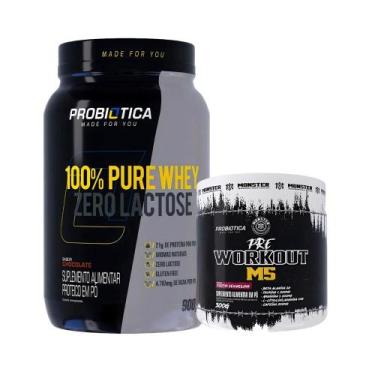 Imagem de Kit Suplementos 100% Pure Whey Zero Lactose Pote 900g + Pré Treino M5 