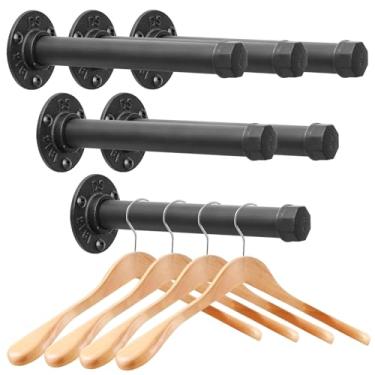 Imagem de Suporte de ferro fundido montado na parede, rack de roupas de tubo industrial resistente para pendurar roupas, suporte para organizadores de guarda-roupa e armazenamento, varões de armário DIY (preto