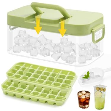 Imagem de Bandeja de molde de cubo de gelo: 64 bandejas de gelo com bandeja de cubos de gelo sem BPA para freezer 2 pacotes de moldes de gelo de liberação fácil para bebidas e café