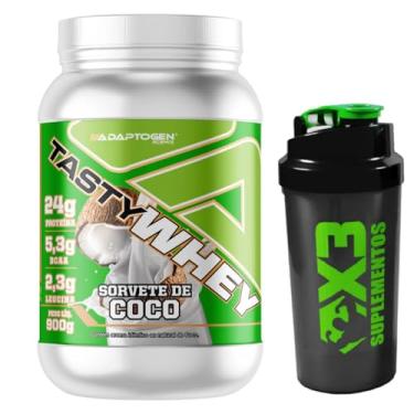 Imagem de Tasty Whey 3W Sabor Coco 900g - Adaptogen Science + Coqueteleira 600ml - X3 Suplementos