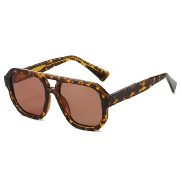 Imagem de Óculos de sol quadrados retrô Double Bridges masculinos, armação com lentes transparentes, UV400, tendência feminina (chá de leopardo)