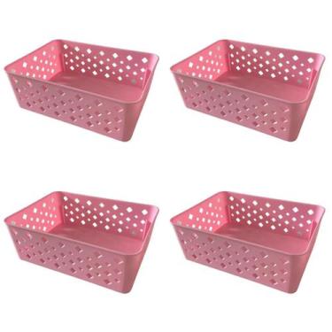 Imagem de Kit 4 Cestos Multiuso Organizador Empilhável Gaveta 19x14x6 - Trioplas