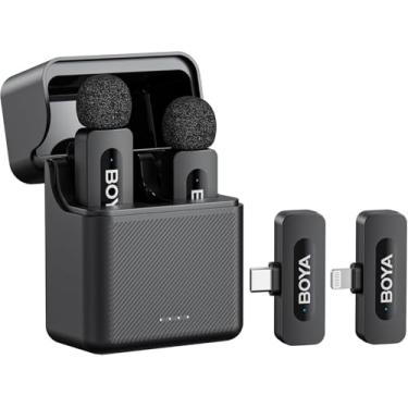 Imagem de Microfone sem fio BOYA bY-V3 Combo para iPhone/Android/PC/Laptop USB-C/Lightning, bateria com duração de 36 horas e estojo de carregamento, microfone lapela cancelamento ruído para gravação de vídeo