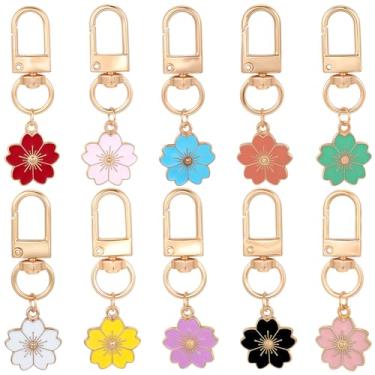 Imagem de SUNNYCLUE 1 caixa 20 peças Sakuras bolsa berloque flor fofa chaveiro grande rosa branco esmalte flor de cerejeira ouro metal chaveiro fecho giratório pingentes para bolsas mochila bolsas DIY