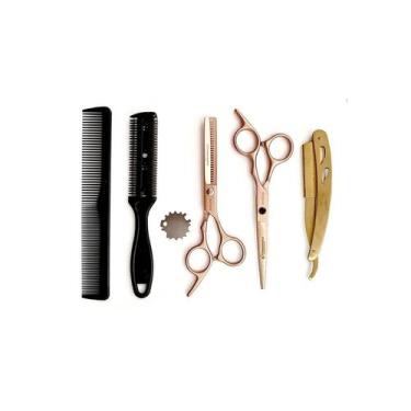 Imagem de Conjunto de tesouras, faca de cabeleireiro profissional COPPER, 6 pole