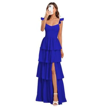 Imagem de Vestido de dama de honra Dessiny Royal Blue Tered Ruffles Aline