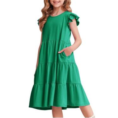 Imagem de Vestido Arshiner Summer para meninas de 10 a 11 anos de algodão verde