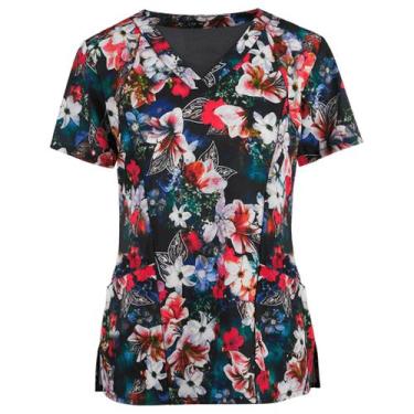 Imagem de Blusa feminina de manga curta com decote em V uniforme de trabalho - H