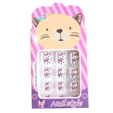 Imagem de Unhas Decoradas Postiças Infantis  Caixa com 12 Unidades Autocolantes 