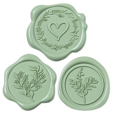 Imagem de Pegatinas de Sello de Cera Uwilowe 60 Piezas Verde Salvia 3 Diseños 3c