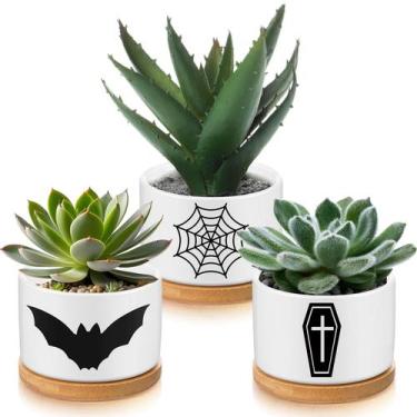 Imagem de Vaso de plantas Jingmore Gothic Decor Ceramic com bandeja de bambu (3 