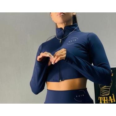 Imagem de Blusa Cropped Manga Longa Com Zíper Feminina Academia Fitness Poliamid