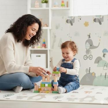 Imagem de Tapete de Atividades Infantil Térmico Isolante Emborrachado Dupla Face Dobrável Grande 150x200cm Macio Antiderrapante Tatame para Criança e Bebê 8mm Premium (Urso/Elefante)