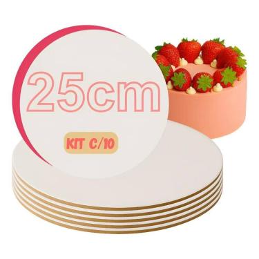 Imagem de 2X Cakeboard Bolo Mdf 3Mm Redondo 25Cm Branco  10 Unid .