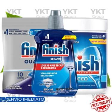 Imagem de Kit Finish Detergente Tabletes 10u E Detergente Pó 450g E Secante Abri