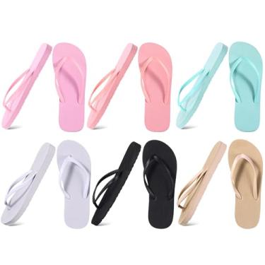 Imagem de Xuhal 3 chinelos femininos femininos finos coloridos verão casual chinelos de dedo estilo tanga de borracha bonito sandálias para banho feminino, preto, branco, champanhe, rosa macaron, roxo, verde