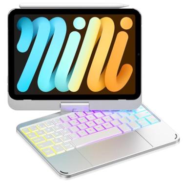 Imagem de Cousper Capa com teclado para iPad mini 7 A17 Pro 2024/iPad mini 6 geração 2021 8,3 polegadas com trackpad multitoque, capa giratória de 360° com teclado arco-íris retroiluminado para iPad mini 7ª/6ª