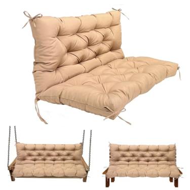 Imagem de LQQSDPJ Almofadas de substituição de balanço para exterior: almofada impermeável de banco de 2 a 3 lugares com laços - almofada de balanço de 10 cm de espessura para móveis de jardim e varanda