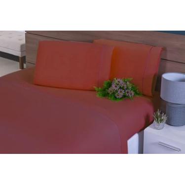 Imagem de Jogo Lençol 3 Peças Cama Queen 198x158x40 100% Algodão 200 Fios Ponto Palito (Terracota)