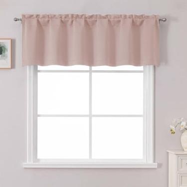 Imagem de Chyhomenyc Saia de cozinha rosa blush para janelas, sanefa de janela pequena para quarto/sala de estar, cortina de cozinha com isolamento térmico curto com bolso de haste, banheiro porão trailer