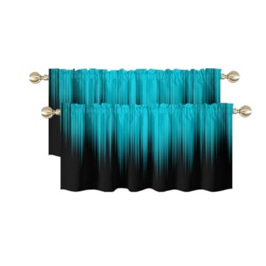Imagem de AAtter Cortina de saia de cozinha azul-petróleo para janela turquesa água-marinha ombré preta abstrata meninos moderna pequena sala de estar quarto banheiro tecido drapeado 2 peças, 132 cm L x 45,7 cm