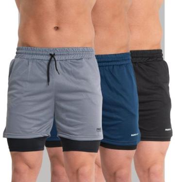 Imagem de KIT3 Shorts 2em1 Treino Bermuda MASCULINO Academia Corrida Com Bolsos 