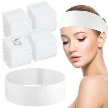 Imagem de 200 faixas de cabelo não tecidas descartáveis, envoltórios faciais de spa elásticos macios com fechamento seguro, faixas de cabelo para cuidados com a pele e maquiagem