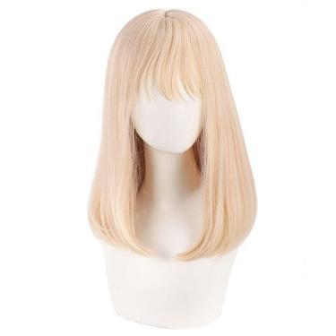 Imagem de Peruca de cosplay, loira platinada, curta, reta, com franja de 40 cm -