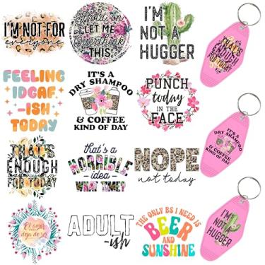 Imagem de 60 peças de papéis de transferência de chaveiro UV DTF - Decalques de vinil para chaves e etiquetas de bagagem, desenhos engraçados com revestimento resistente a arranhões, papéis de transferência