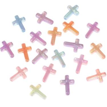 Imagem de ARTISAMILY 20 contas de cruz luminosa que brilham no escuro contas de acrílico espaçadoras soltas contas artesanais artesanais contas para fazer joias, brincos faça você mesmo, colar, chaveiro
