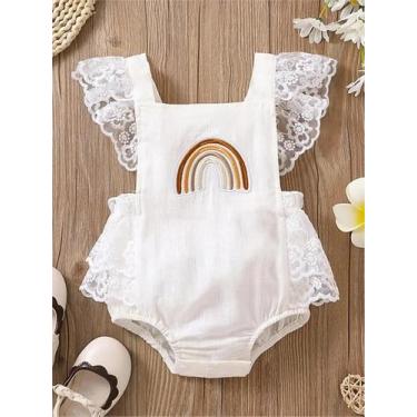 Imagem de Macacão de Renda Bordada Arco-Íris para Bebê Recém-Nascido - Mangas Vo