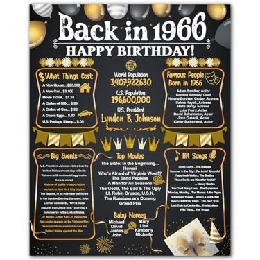 Imagem de Decorações de festa de aniversário de 60 anos - Pôster de aniversário de 1966 fatos divertidos 20 x 25 sem moldura - Arte de parede vintage 60 anos atrás - Presentes de aniversário de 60 anos para