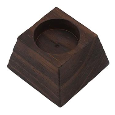 Imagem de Matybobe Castiçal trapézio retrô de madeira para decoração de mesa de casamento de Natal (madeira preta)