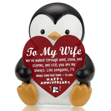 Imagem de Pariveca Estatueta de aniversário de pinguim presente para esposa, pinguim fofo colecionável para o dia dos namorados, aniversário, apoio emocional, decoração de mesa romântica doce casamento para ela