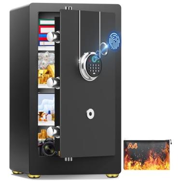 Imagem de Cofre biométrico de 60 cm de altura com bolsa impermeável à prova de fogo, 2,6 Cuft à prova de fogo, grande armazenamento de documentos, alertas duplos antirroubo, modo mudo, segurança digital para